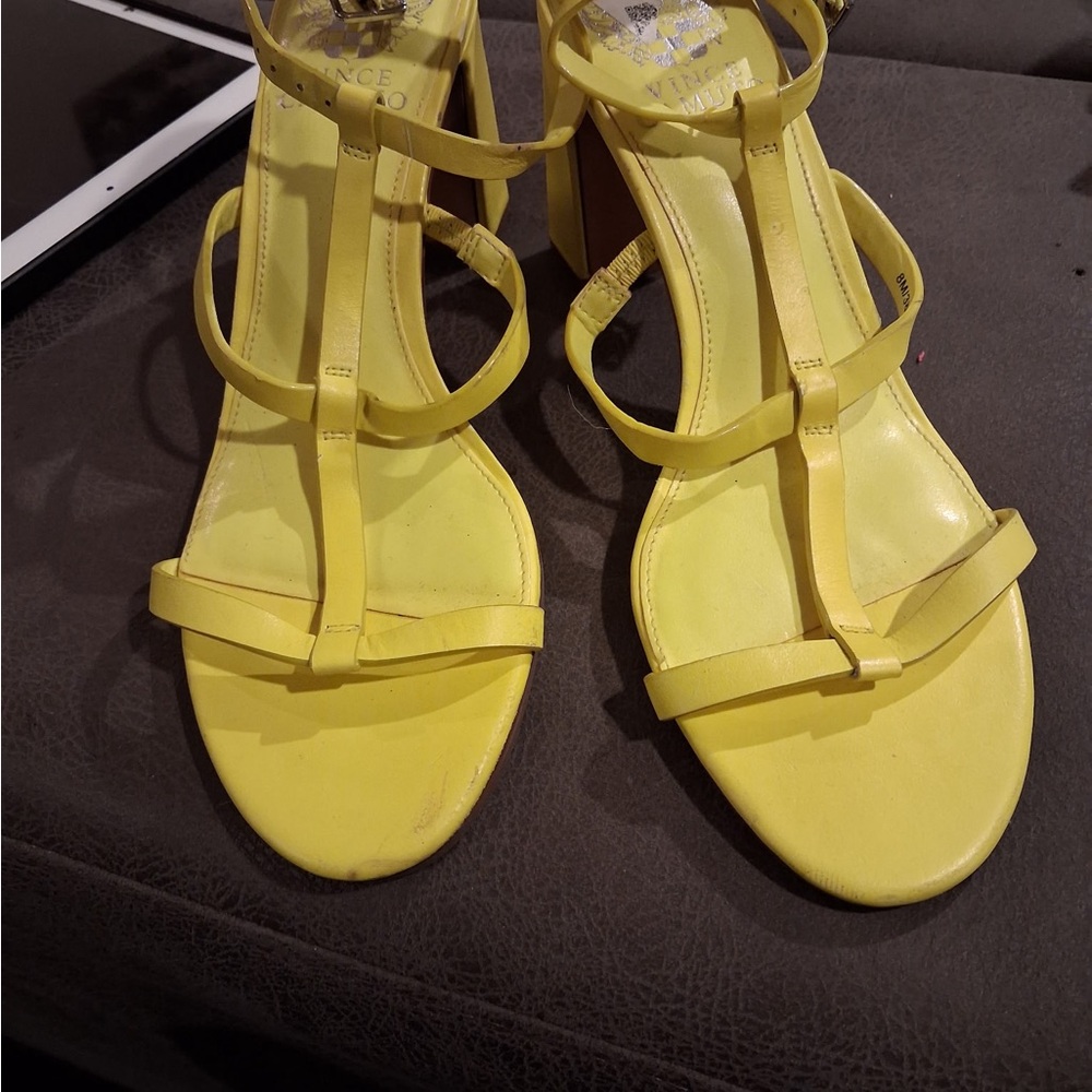 Yellow Strappy Block Heel Sandals - Unbranded